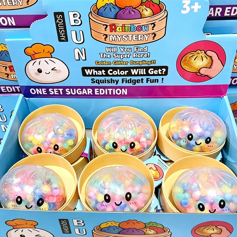 Rainbow Dumpling Squishy with Bead Sensory Squeeze Toy for Stress Relief with Bamboo Steamer Funny Gift 13Gadgetglobal
