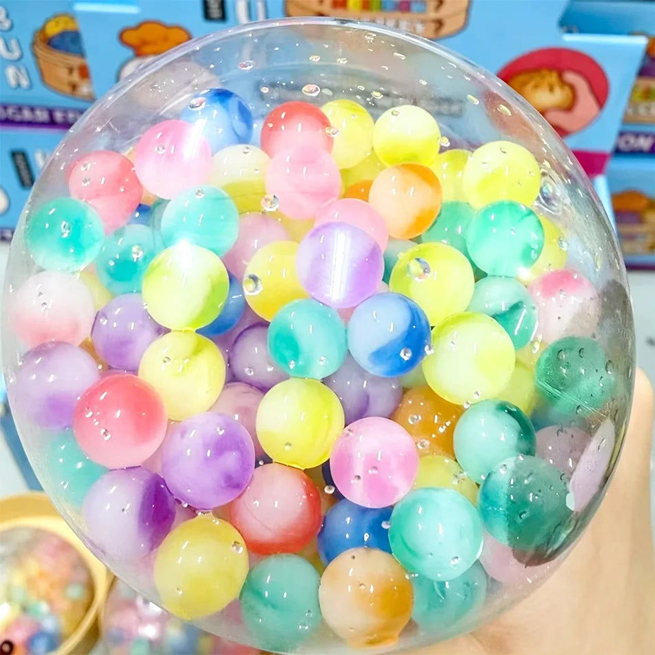 Rainbow Dumpling Squishy with Bead Sensory Squeeze Toy for Stress Relief with Bamboo Steamer Funny Gift 13Gadgetglobal