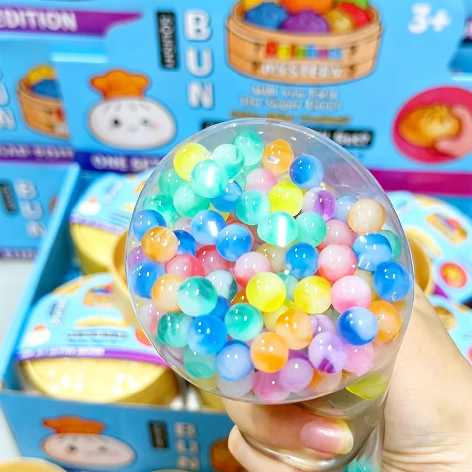 Rainbow Dumpling Squishy with Bead Sensory Squeeze Toy for Stress Relief with Bamboo Steamer Funny Gift 13Gadgetglobal