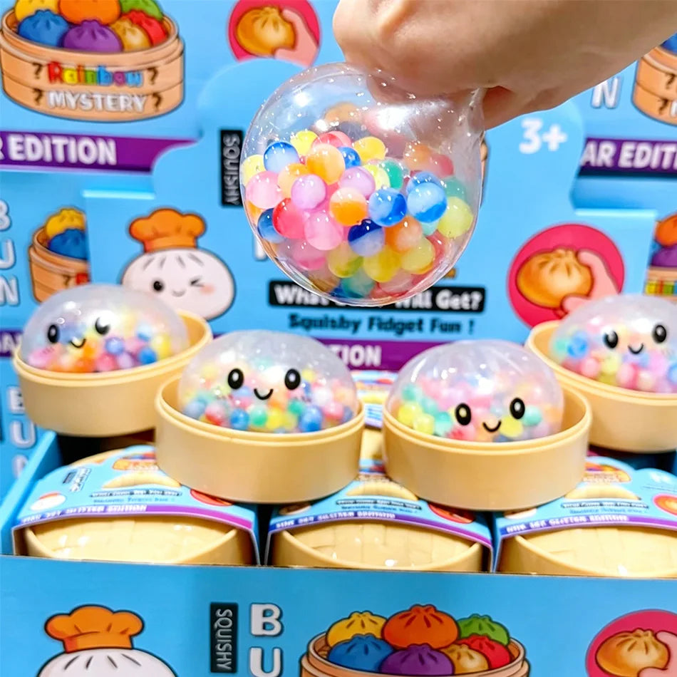 Rainbow Dumpling Squishy with Bead Sensory Squeeze Toy for Stress Relief with Bamboo Steamer Funny Gift 13Gadgetglobal