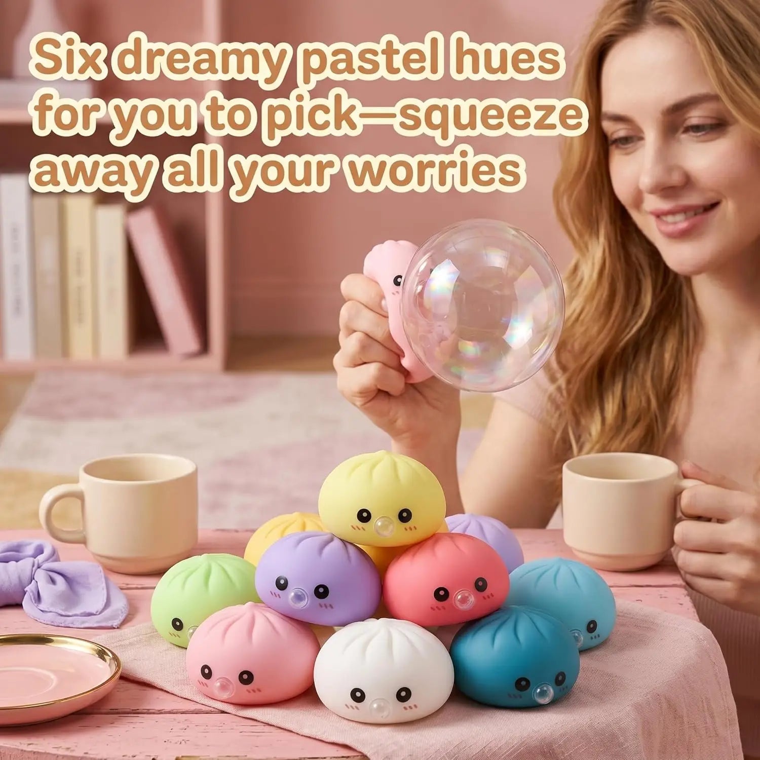 Dumpling Squishies Blow Bubbles Toy Dumpling Squishies Set with Steamer New Bubble-Blowing Squishies, Stretchy Fidget Sensory 13Gadgetglobal