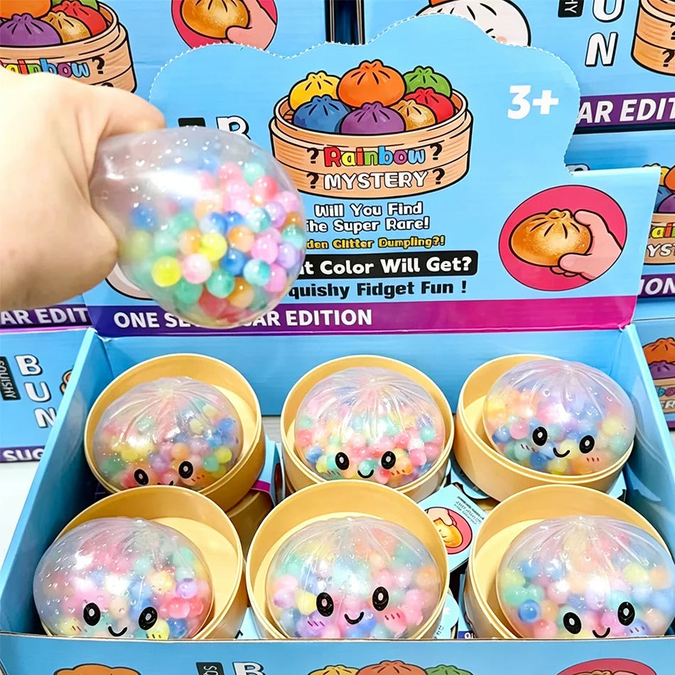 Rainbow Dumpling Squishy with Bead Sensory Squeeze Toy for Stress Relief with Bamboo Steamer Funny Gift 13Gadgetglobal